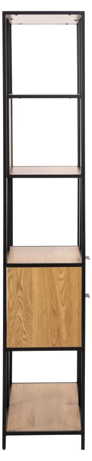 ACT NORDIC Seaford reol, m. 4 hylder og 2 skuffer - mat vild eg ru melam og sort ru stl (77x35x185)