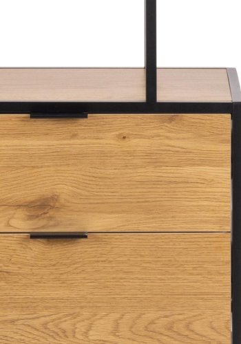 ACT NORDIC Seaford reol, m. 4 hylder og 2 skuffer - mat vild eg ru melam og sort ru stl (77x35x185)