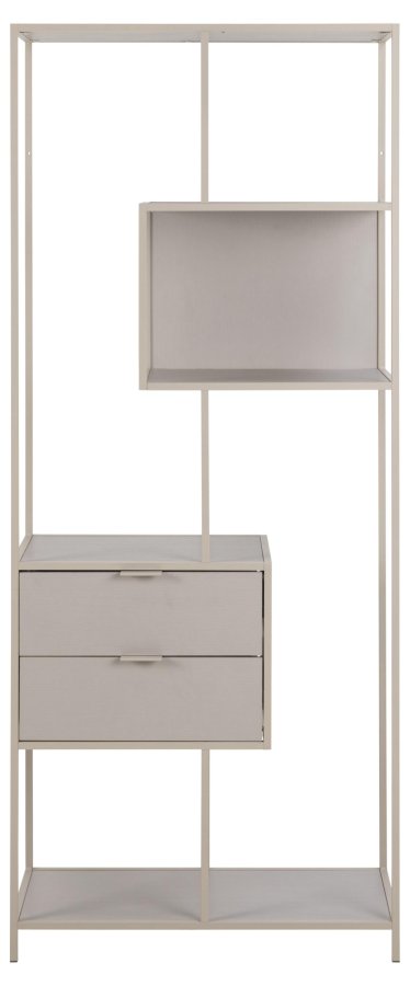 ACT NORDIC Seaford reol, m. 4 hylder og 2 skuffer - gr ru melamin og gr ru stl (77x35x185)