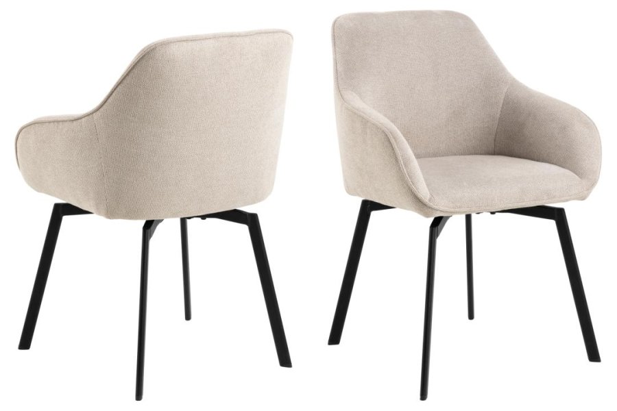ACT NORDIC Clara spisestuestol, med armlener og svingbar retur - beige stoff og svart stl