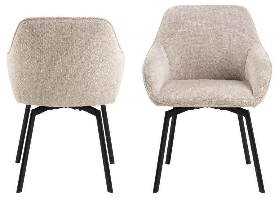 ACT NORDIC Clara spisestuestol, med armlener og svingbar retur - beige stoff og svart stl