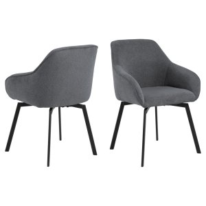 ACT NORDIC Clara spisebordsstol, m. armln og retur drej - antracitgr stof og sort stl