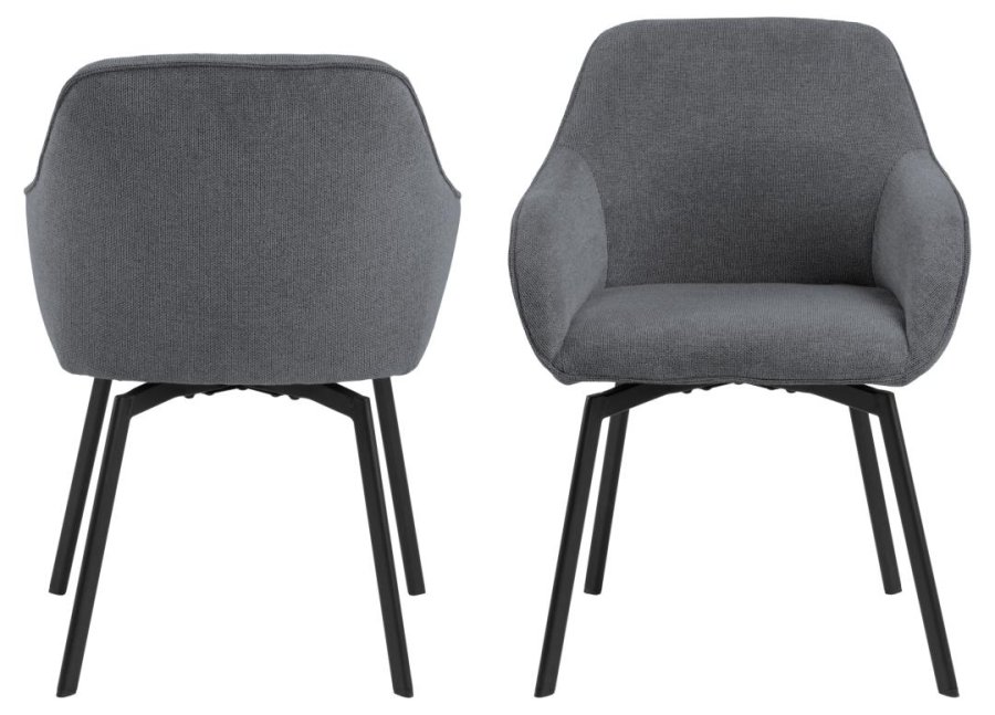ACT NORDIC Clara spisestuestol, med armlener og retursving - antrasittgrtt stoff og svart stl