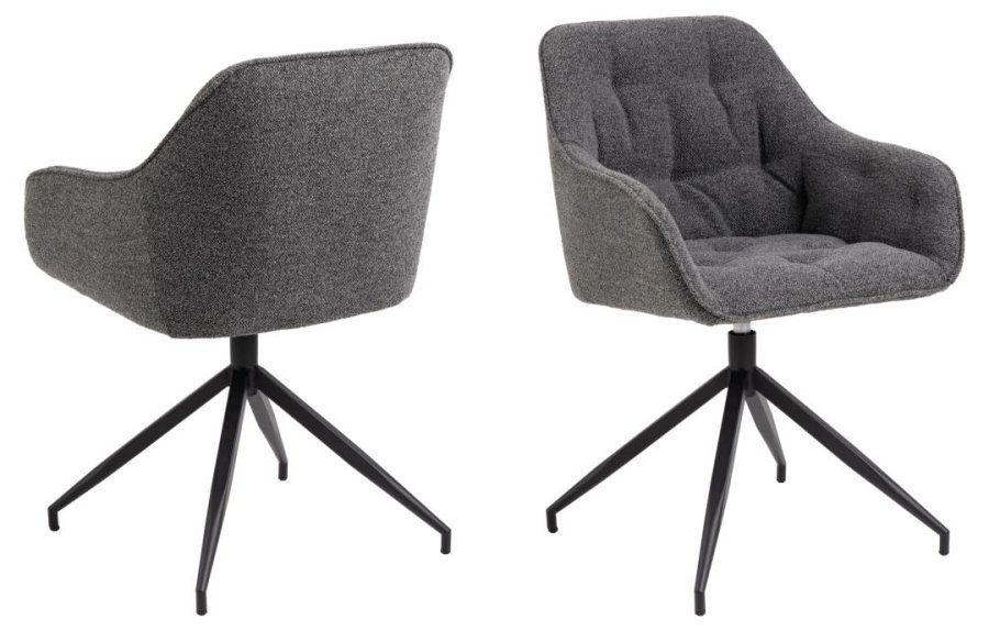 ACT NORDIC Brooke spisestuestol, med armlener, svingfunksjon, sm - antrasittgrtt stoff og svart stl