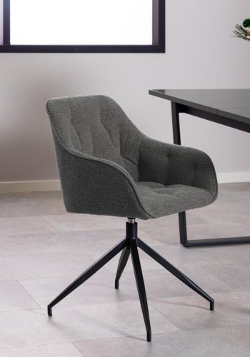 ACT NORDIC Brooke spisestuestol, med armlener, svingfunksjon, sm - antrasittgrtt stoff og svart stl