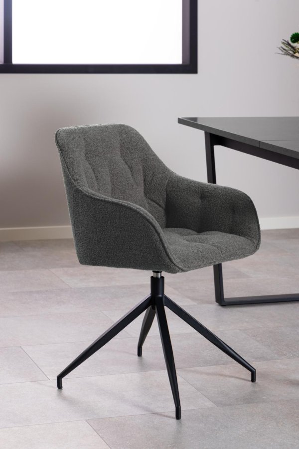 ACT NORDIC Brooke spisestuestol, med armlener, svingfunksjon, sm - antrasittgrtt stoff og svart stl