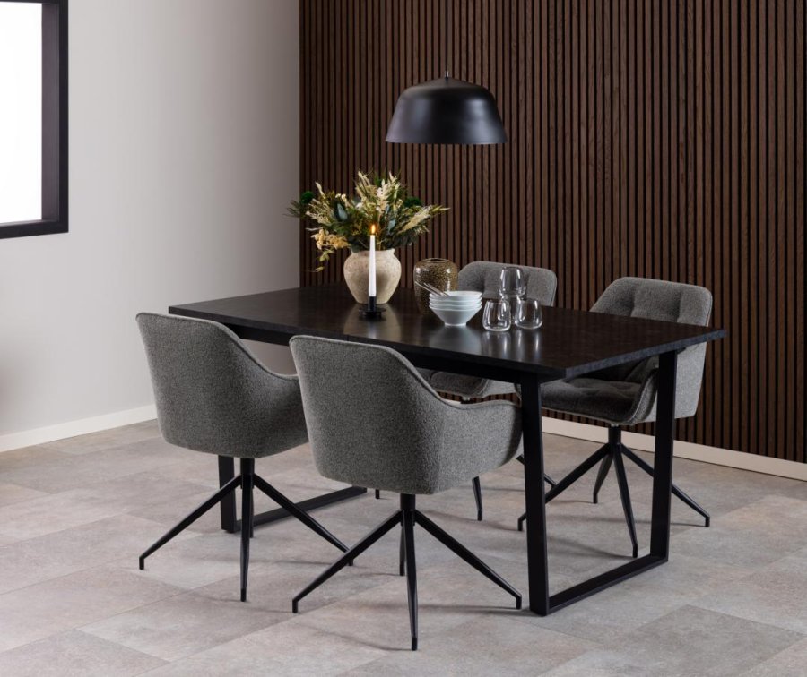 ACT NORDIC Brooke spisestuestol, med armlener, svingfunksjon, sm - antrasittgrtt stoff og svart stl