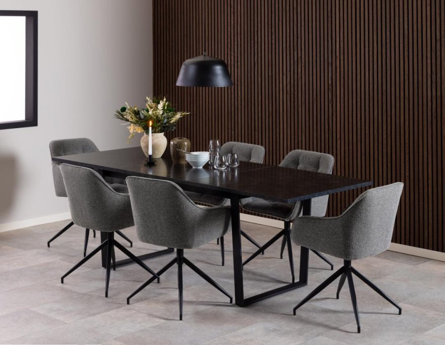 ACT NORDIC Brooke spisestuestol, med armlener, svingfunksjon, sm - antrasittgrtt stoff og svart stl