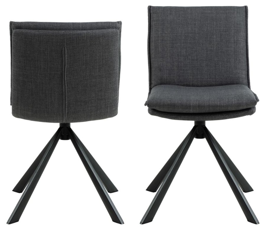 ACT NORDIC Flynn Esszimmerstuhl mit Drehfunktion - dunkelgrauer Stoff und schwarzer Stahl