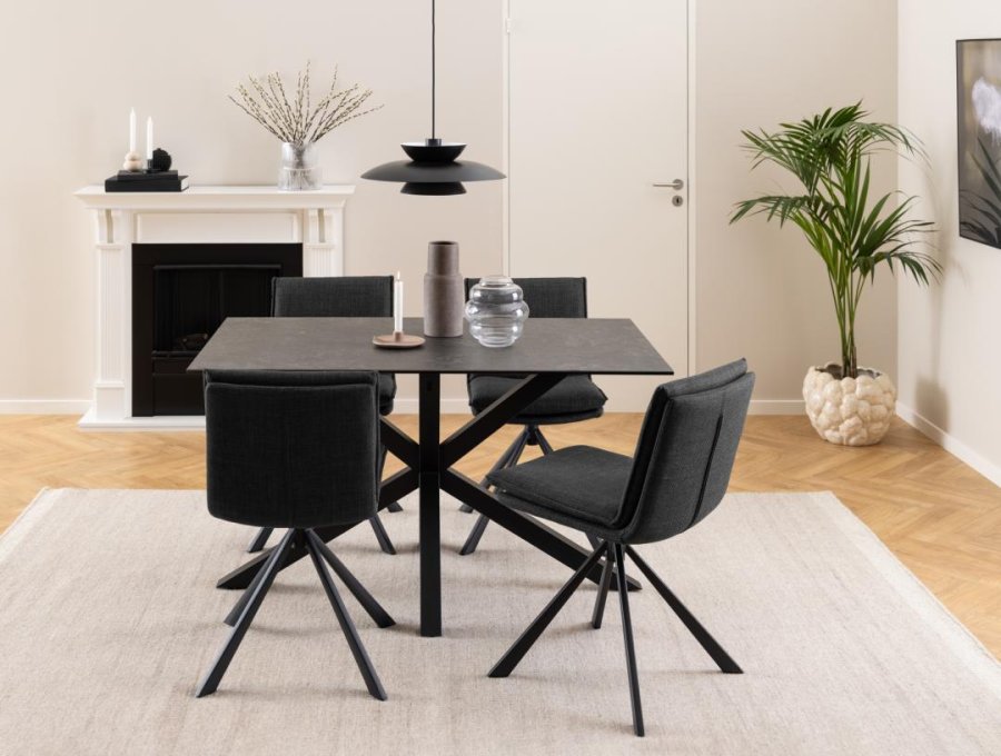 ACT NORDIC Flynn Esszimmerstuhl mit Drehfunktion - dunkelgrauer Stoff und schwarzer Stahl