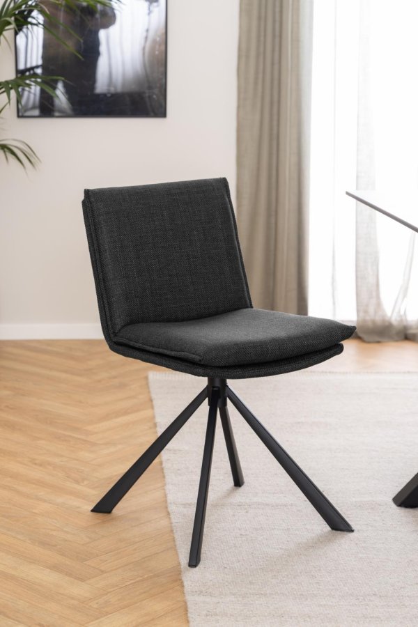 ACT NORDIC Flynn Esszimmerstuhl mit Drehfunktion - dunkelgrauer Stoff und schwarzer Stahl