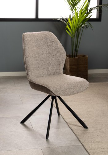 ACT NORDIC Aura Esszimmerstuhl, mit Drehfunktion – beiger Stoff und schwarzer Stahl