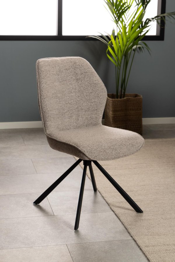 ACT NORDIC Aura Esszimmerstuhl, mit Drehfunktion – beiger Stoff und schwarzer Stahl
