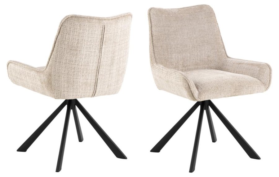 ACT NORDIC Eddie Esszimmerstuhl, mit Drehfunktion – beiger Stoff und schwarzer Stahl