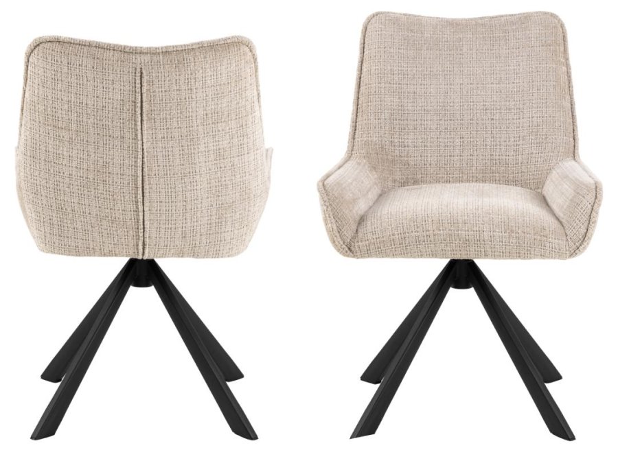 ACT NORDIC Eddie Esszimmerstuhl, mit Drehfunktion – beiger Stoff und schwarzer Stahl