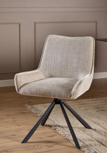 ACT NORDIC Eddie Esszimmerstuhl, mit Drehfunktion – beiger Stoff und schwarzer Stahl