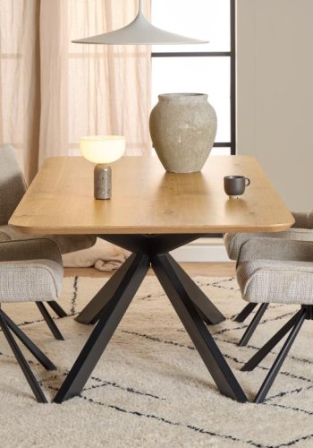 ACT NORDIC Eddie Esszimmerstuhl, mit Drehfunktion – beiger Stoff und schwarzer Stahl