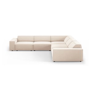 MICADONI  Jodie symmetrisk 6 pers. hjrnesofa - lys beige imiteret fljl stof og sort plast