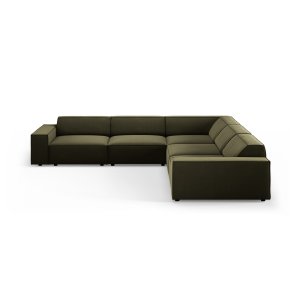 MICADONI Jodie symmetrisk 6 pers. hjrnesofa - grn imiteret fljl stof og sort plast