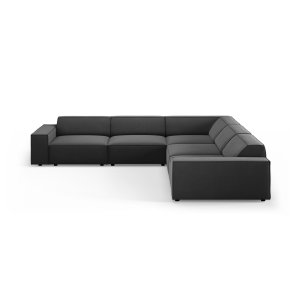 MICADONI Jodie symmetrisk 6 pers. hjrnesofa - gr imiteret fljl stof og sort plast