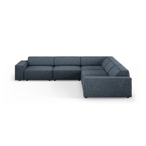 MICADONI Jodie symmetrisk 6 pers. hjrnesofa - bl bouclé stof og sort plast