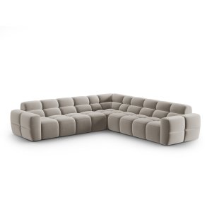MICADONI Lisa 5 pers. symmetrisk hjrnesofa - lys beige fljl stof
