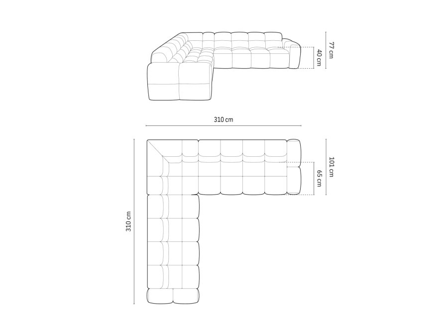 MICADONI  Symmetrisk hjrnesofa i flyel, Lisa, 5 seter, 310x310x77