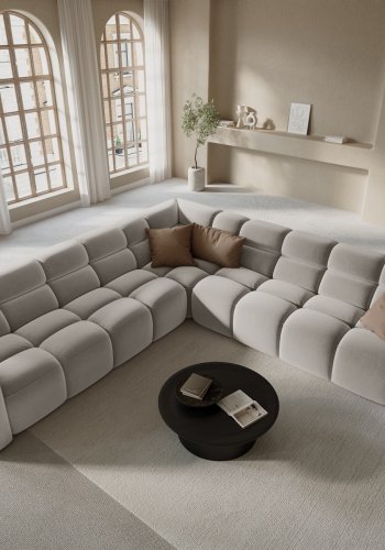 MICADONI  Symmetrisk hjrnesofa i flyel, Lisa, 5 seter, 310x310x77