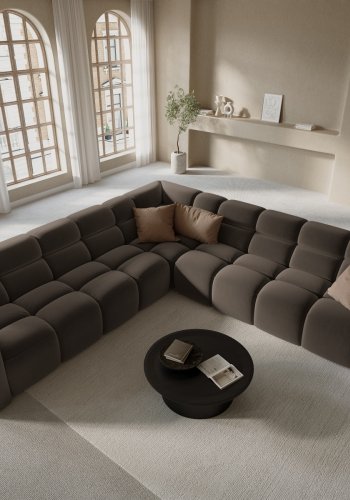 MICADONI  Symmetrisk hjrnesofa i flyel, Lisa, 5 seter, 310x310x77