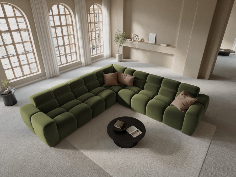 MICADONI  Symmetrisk hjrnesofa i flyel, Lisa, 5 seter, 310x310x77