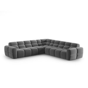 MICADONI Lisa 5 pers. symmetrisk hjrnesofa - lysegr fljl stof