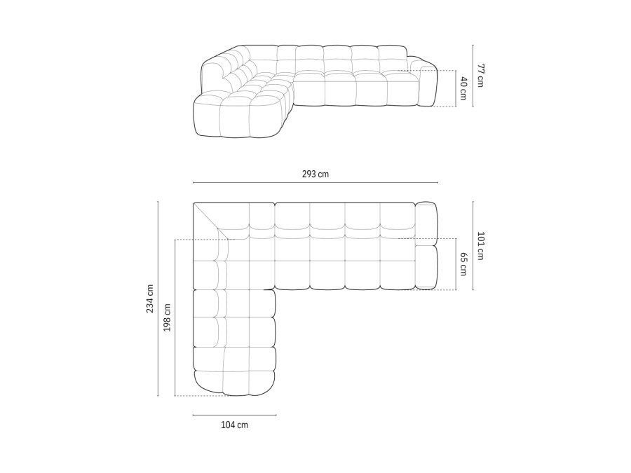 MICADONI  Venstre hjrnesofa i flyel, Lisa, 5 seter, 293x234x77