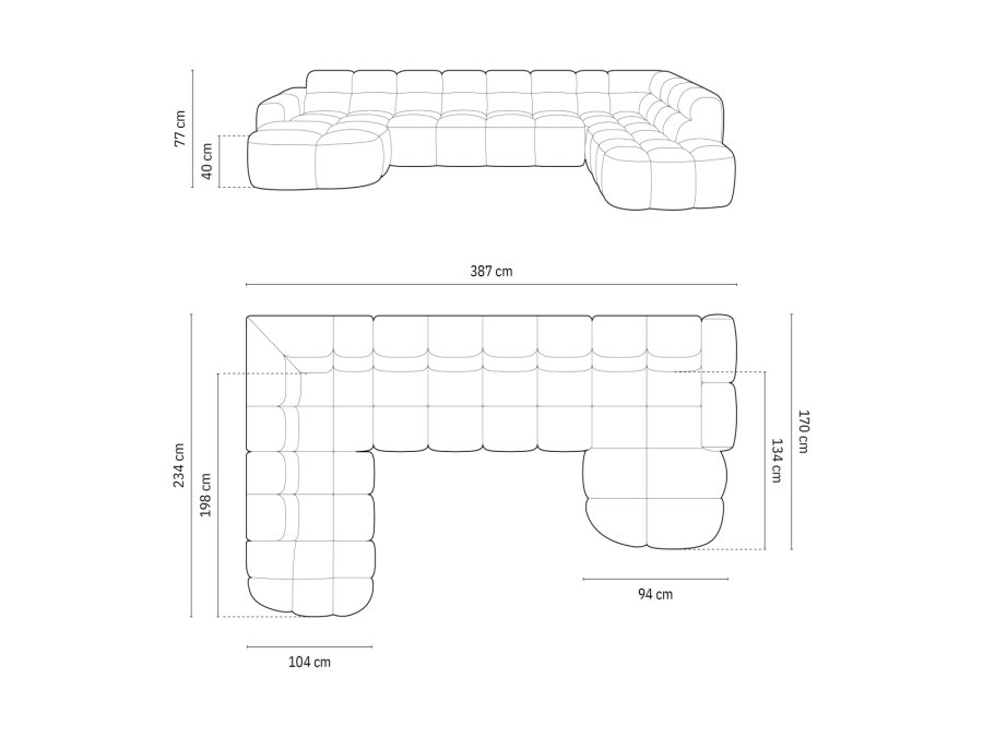 MICADONI  Venstre hjrnesofa i flyel, Lisa, 7 seter, 387x234x77