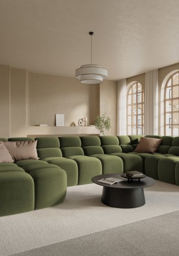 MICADONI  Panoramahjrnesofa til hyre i flyel, Lisa, 7 seter, 387x234x77