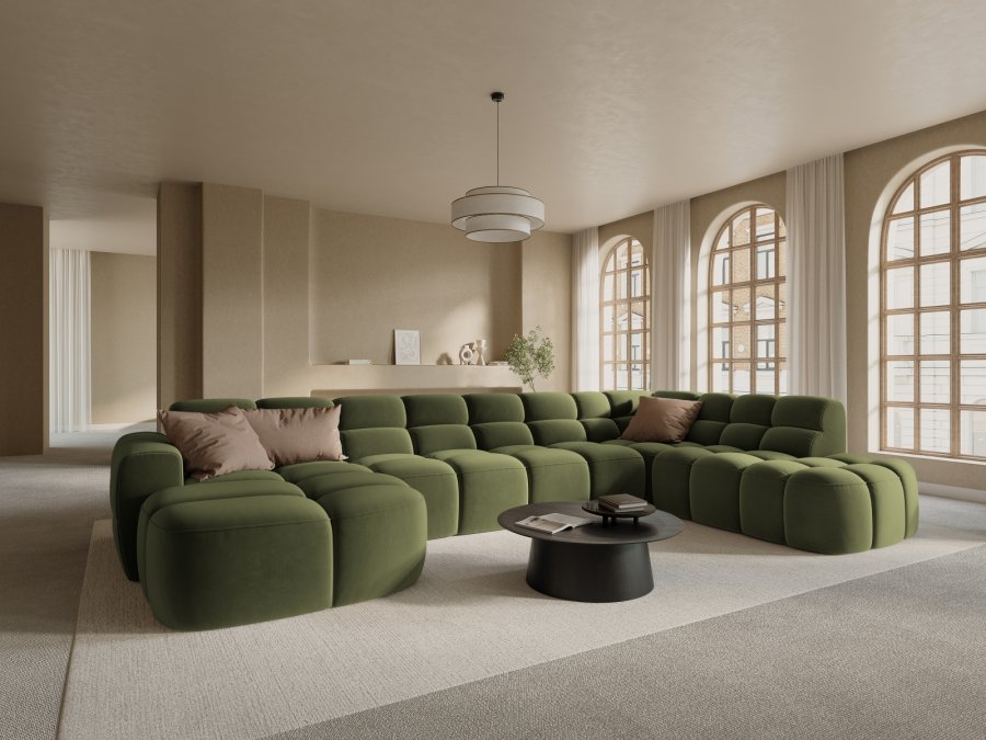 MICADONI  Panoramahjrnesofa til hyre i flyel, Lisa, 7 seter, 387x234x77