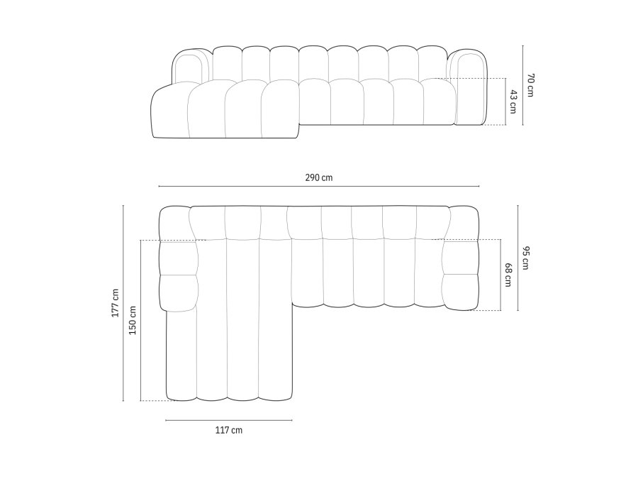 MICADONI  Modulformet hjrnesofa i flyel til venstre, Lupin, 4-seter, 288x175x70