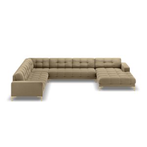 MICADONI Mamaia 7 pers. hjrnesofa, venstre - beige fljl stof og guld metal