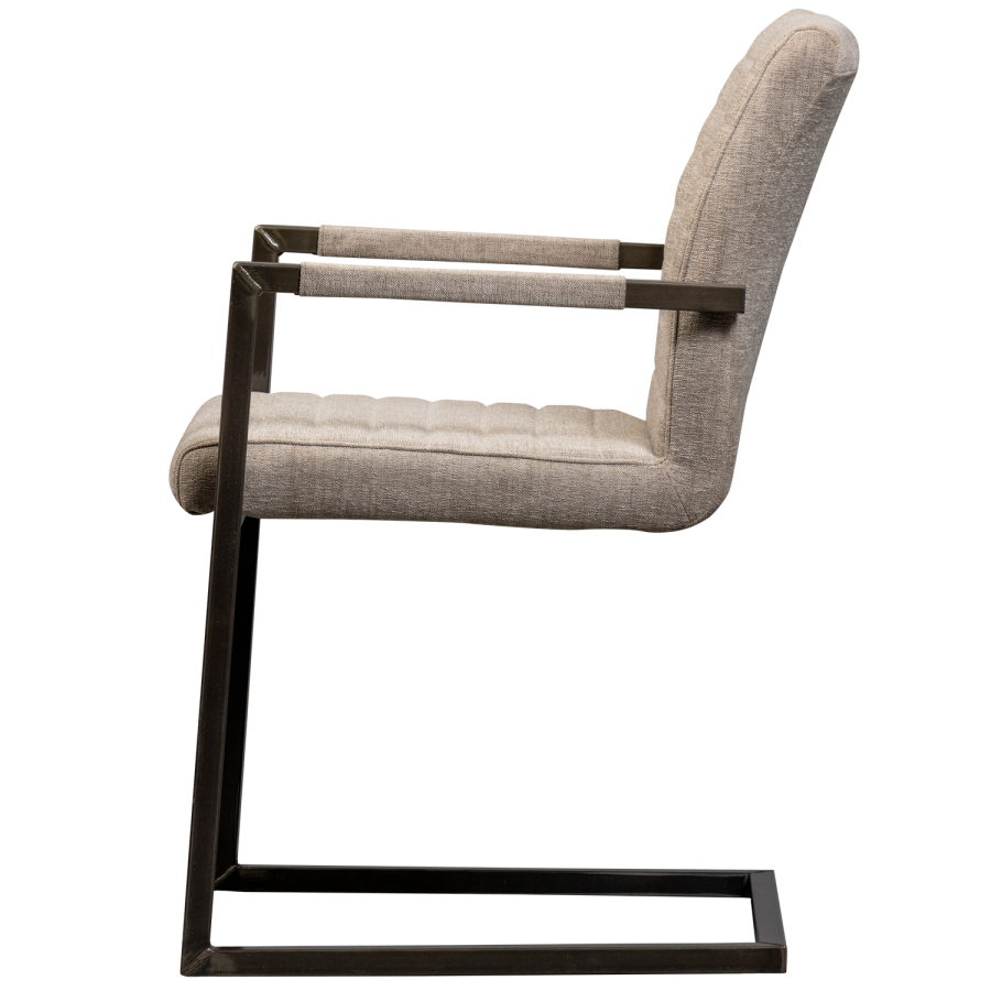 WOOOD Bas spisebordsstol, m. armln - sand melange stof og sort metal