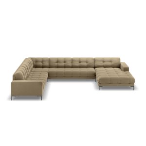 MICADONI Mamaia 7 pers. hjrnesofa, venstre - beige fljl stof og sort metal