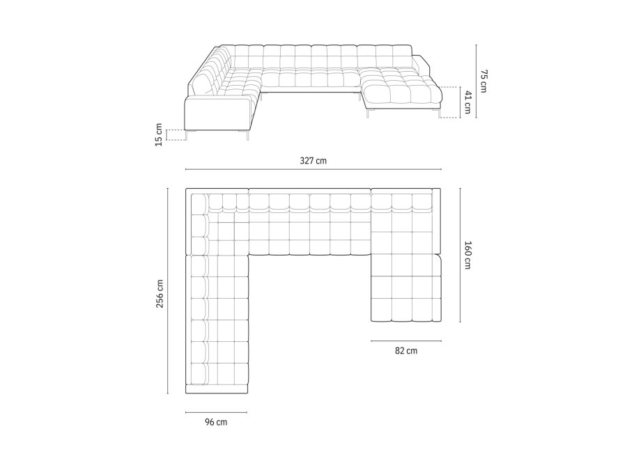 MICADONI  Ecksofa links aus Samt, Mamaia, 7 Sitze, 327 x 256 x 75