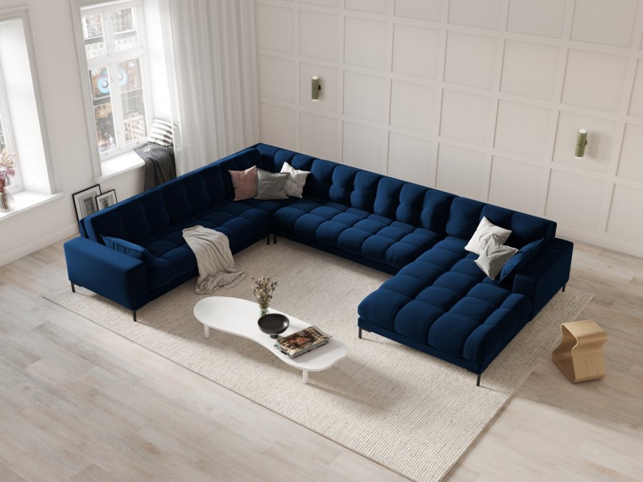 MICADONI  Ecksofa links aus Samt, Mamaia, 7 Sitze, 327 x 256 x 75