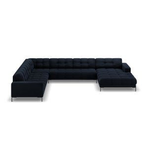 MICADONI Mamaia 7 pers. hjrnesofa, venstre - mrkebl fljl stof og sort metal