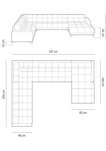 MICADONI  Panoramahjrnesofa til venstre, Mamaia, 7 seter, 327x256x75