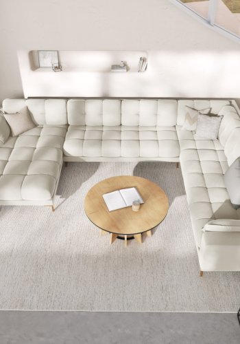 MICADONI  Panoramahjrnesofa til hyre i flyel, Mamaia, 7 seter, 327x256x75