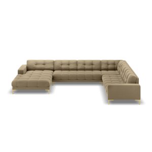MICADONI Panoramisk Mamaia 7 pers. hjrnesofa, hjre - beige fljl stof og guld metal
