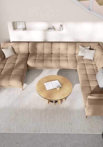 MICADONI  Panoramahjrnesofa til hyre i flyel, Mamaia, 7 seter, 327x256x75