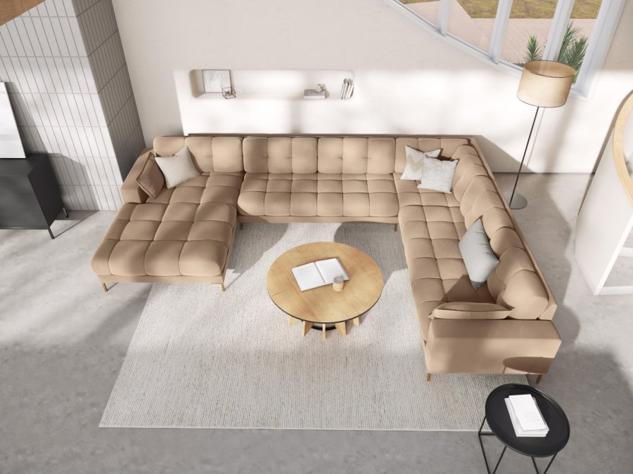 MICADONI  Panoramahjrnesofa til hyre i flyel, Mamaia, 7 seter, 327x256x75