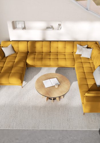 MICADONI  Panoramahjrnesofa til hyre i flyel, Mamaia, 7 seter, 327x256x75