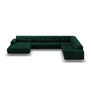 MICADONI Panoramisk Mamaia 7 pers. hjrnesofa, hjre - flaske grn fljl stof og guld metal