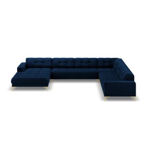 MICADONI Panoramisk Mamaia 7 pers. hjrnesofa, hjre - kongebl fljl stof og guld metal